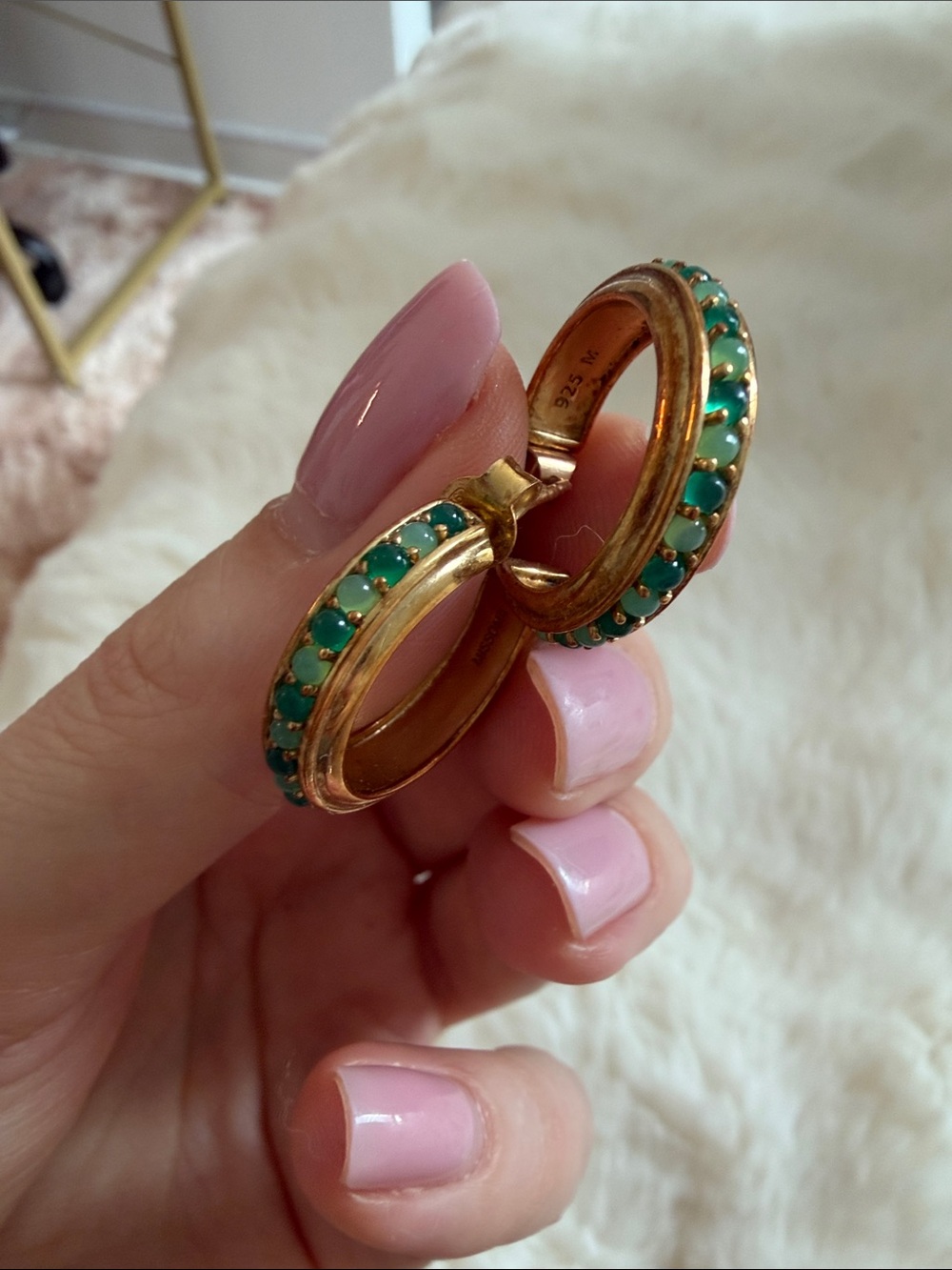 MISSOMA Gold Hoop Earrings with Green Gem Accents